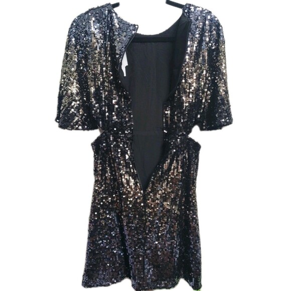 French Connection Sequin Ombre Mini Dress NWT Silver Black Cutout Waist Size 2 - Picture 9 of 10